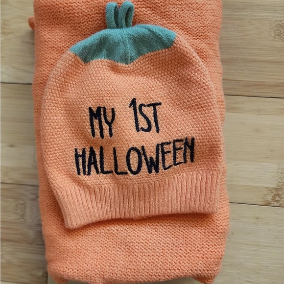 2 Piece My 1st Halloween Photo Op Knit Hat & Wrap Set Newborn October Baby - Picture 1 of 6
